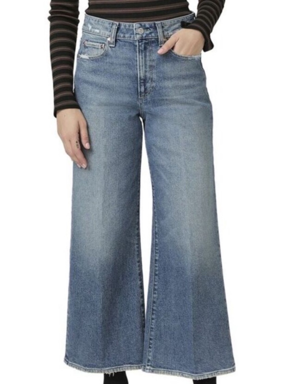 Paige Anessa wide leg crop jeans wash: Cats Meow Distressed size 26